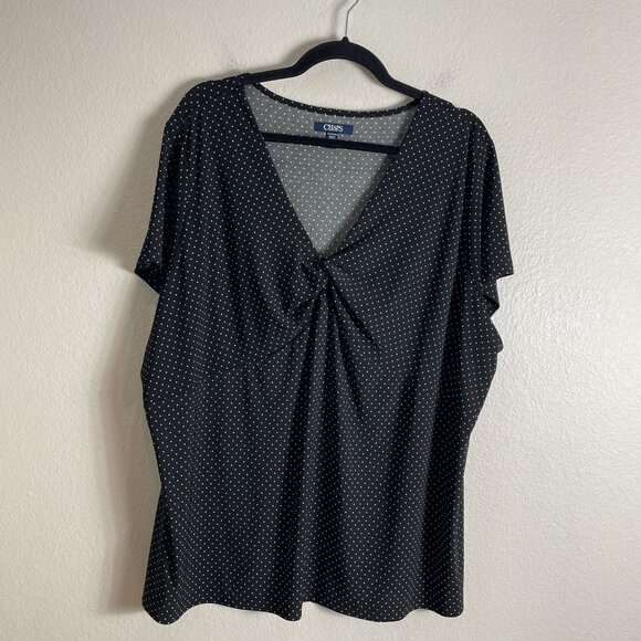 Chaps Womens Plus 3X Polka Dot Twist Front V Neck Short Sleeve Tunic Top Shirt - Picture 7 of 10